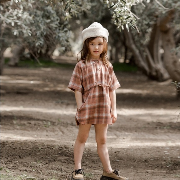 NWT RYLEE + CRU ELENI DRESS / BROWN PLAID 4-5 - Picture 1 of 9
